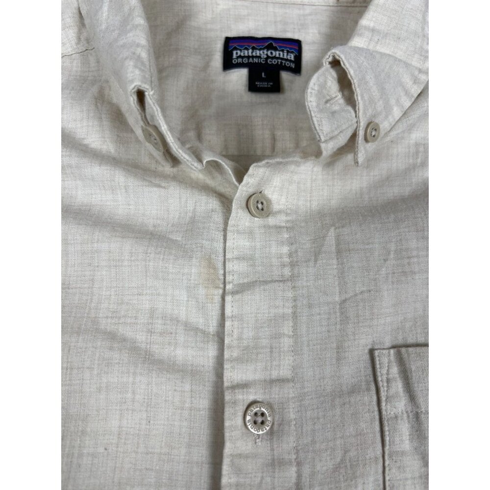 Patagonia Men's Large Linen Organic Cotton Long Sleeve Button Up Shirt Beige - Picture 8 of 12